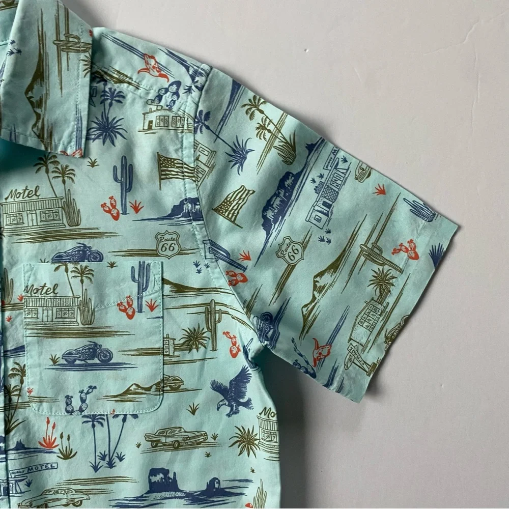 Children’s Place Hawaiian Shirt Size 7 8 Button Down Green Southwest Rt 66 EUC